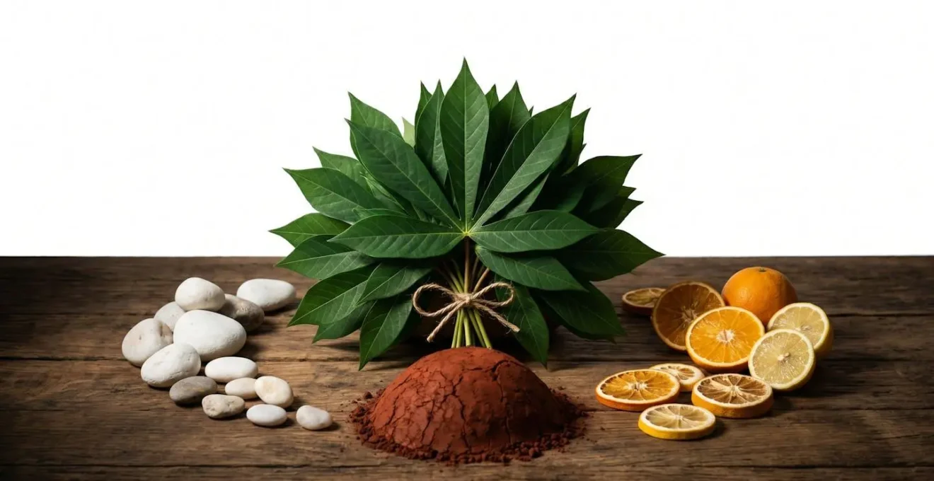 Composition nutritionnelle des feuilles de manioc avec vitamines et minéraux visibles