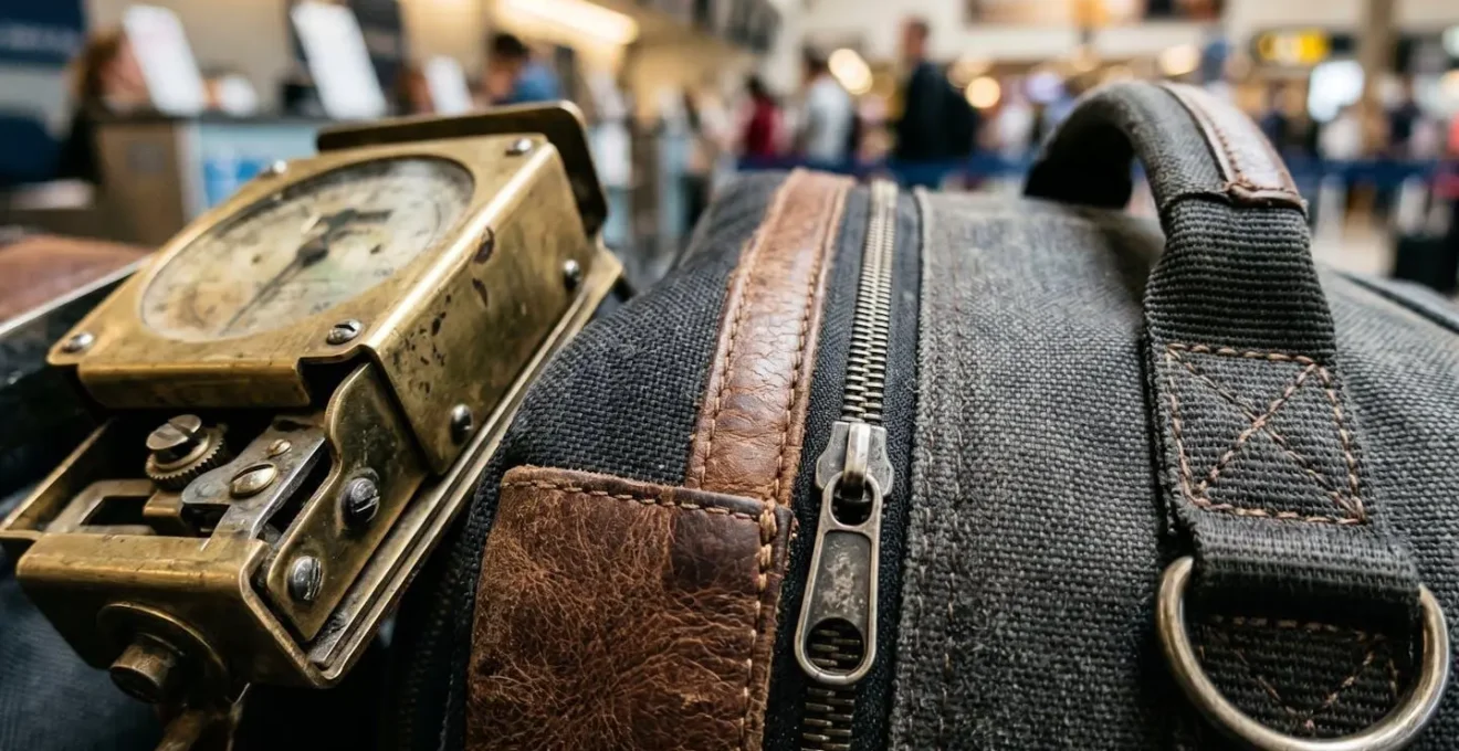 Balance de pesage de bagages au comptoir d'enregistrement avec valises et sacs