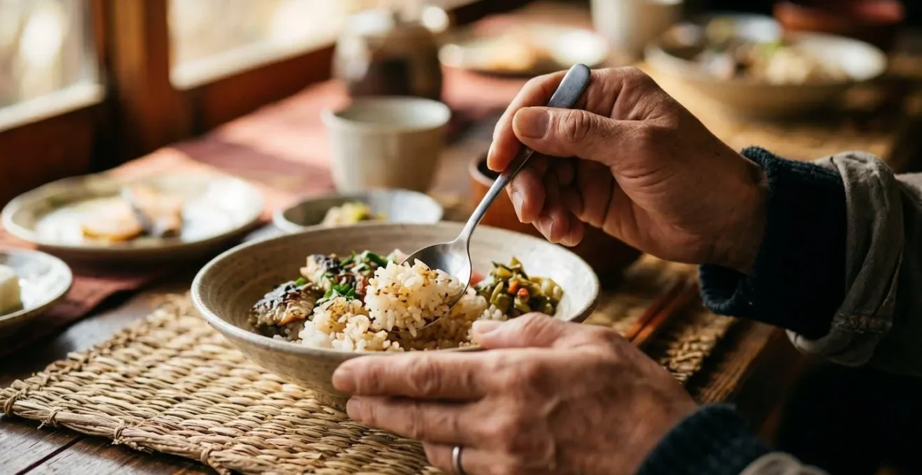 Geste traditionnel de service du Ravitoto avec le riz à la cuillère