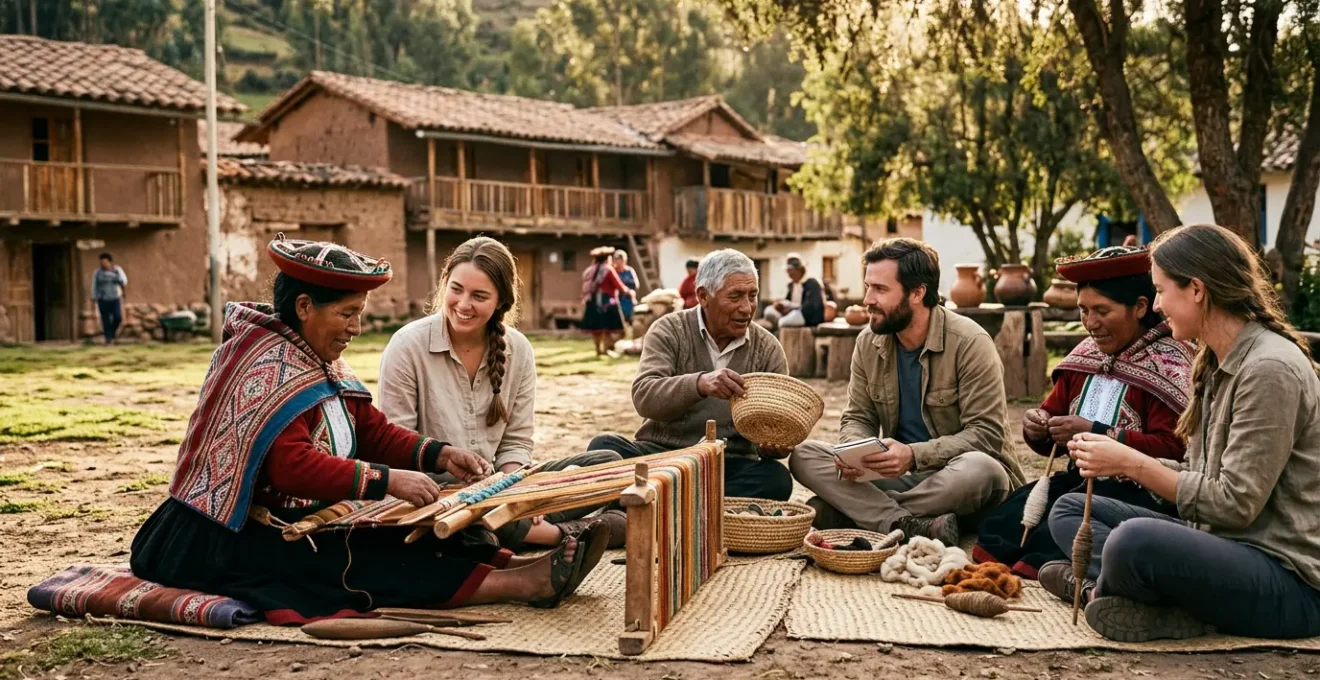Rencontre entre voyageurs et communauté locale dans un village rural